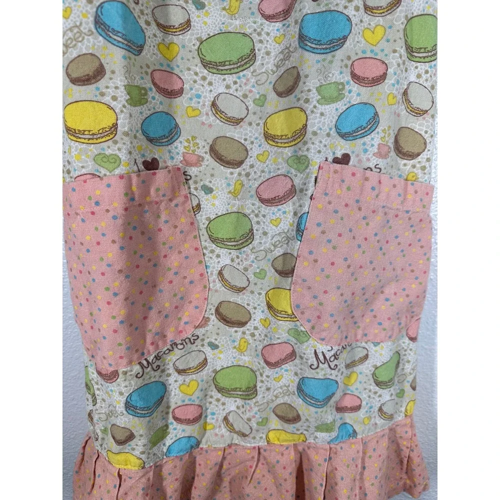 PCT Chef Collections‎ Apron Kids OS Pink Macaron Print Ruffle Pockets Cotton